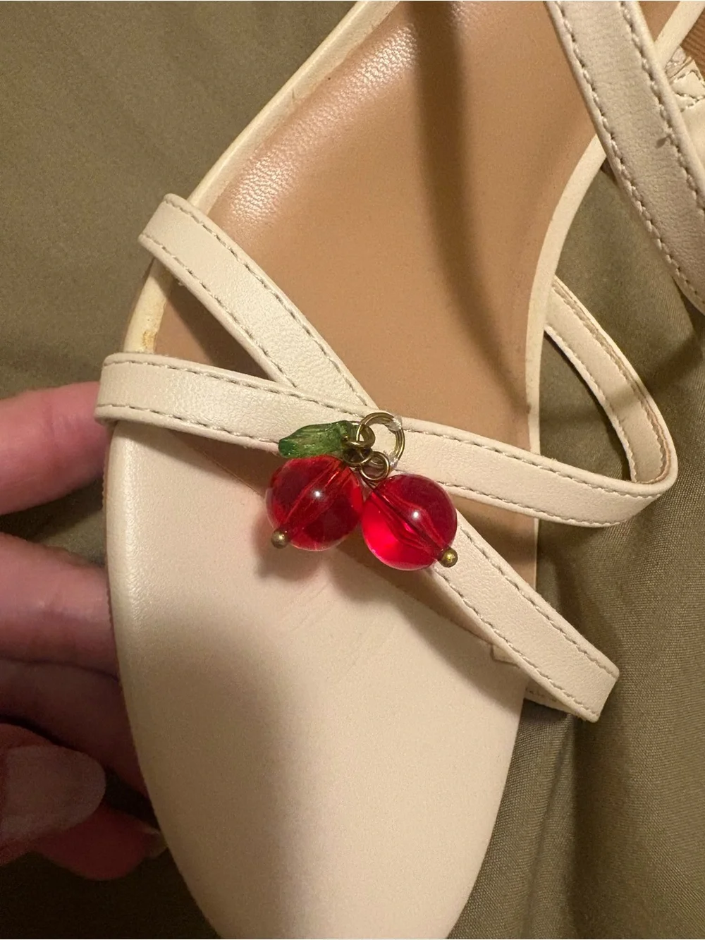 wild fable White Strappy Slide Heels with Red Cherry Charms